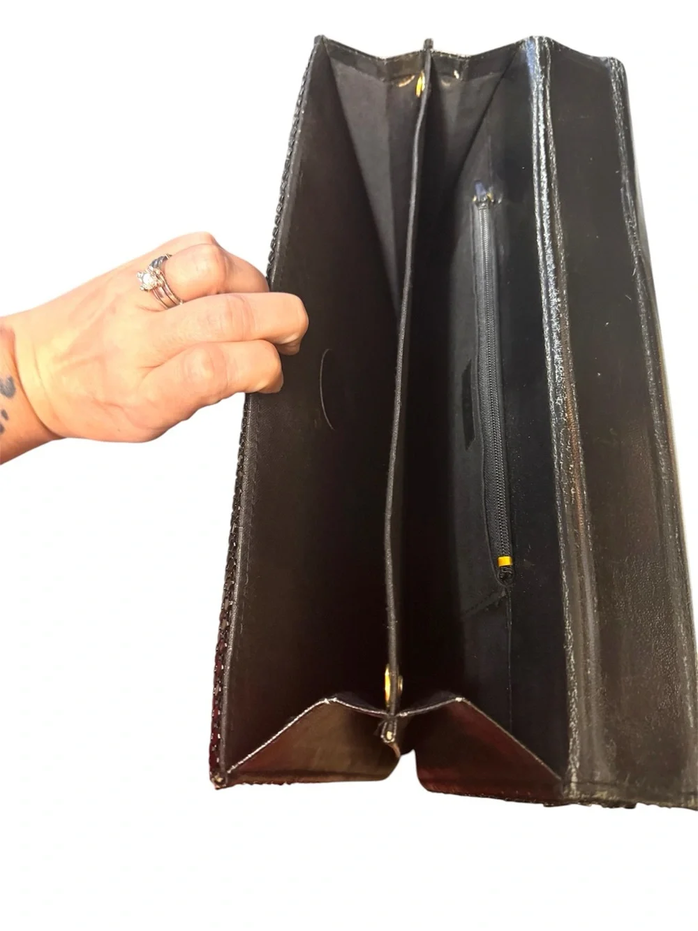 Y&S Original 80s Black & Gold Glam Mesh Structured Briefcase Top Handle Flap Bag